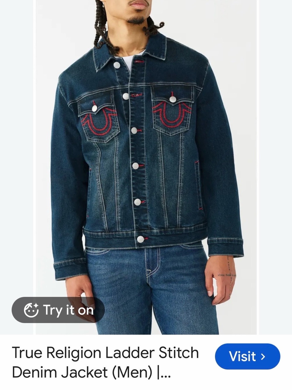 True Religion Dark Blue Denim Jacket with Red Stitching NWT SIZE M
